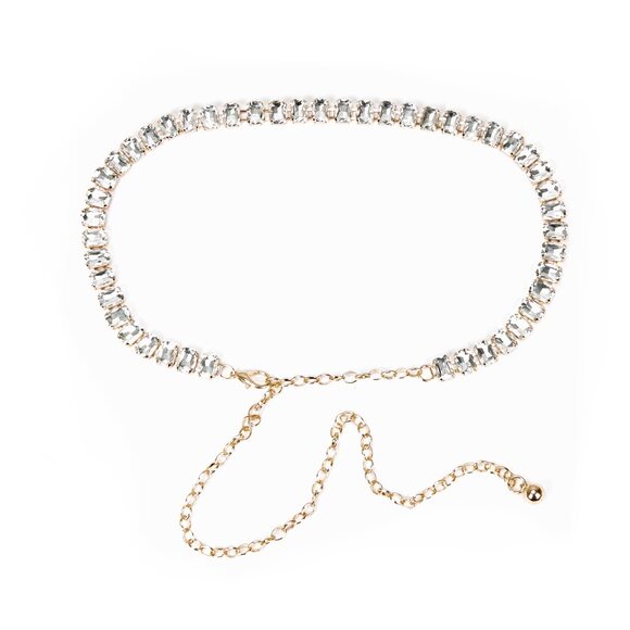 1631 White Glass Diamond Chain Metal Dress Belt- Women\'s Western Style main image 4